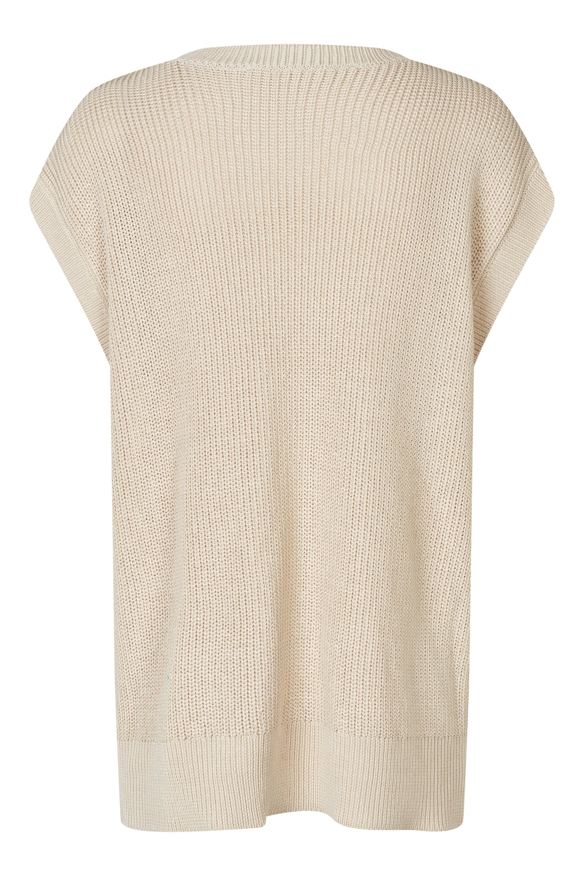 Chunky knit tank top with crew neck in beige