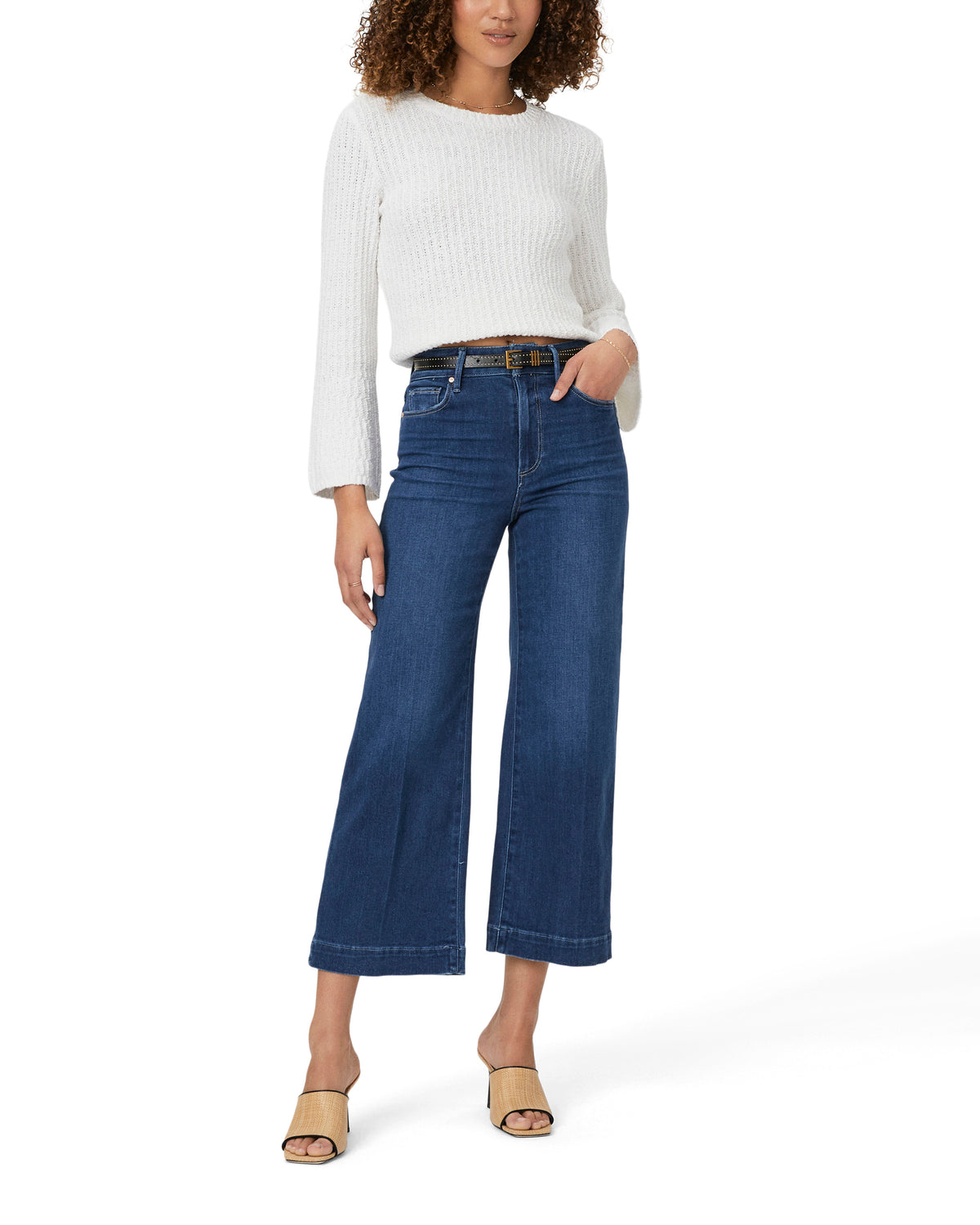 Ankle length wide leg jeans in s amid dark wash