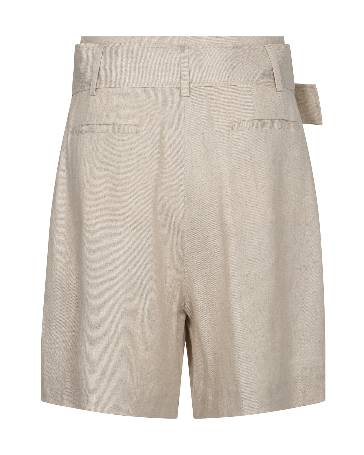 Ecru shorts with pleated front and wide matching fabric belt with fabric buckle
