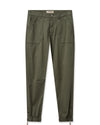 Khaki jogger style cargo trousers with elasticated ankles and zip fastenings