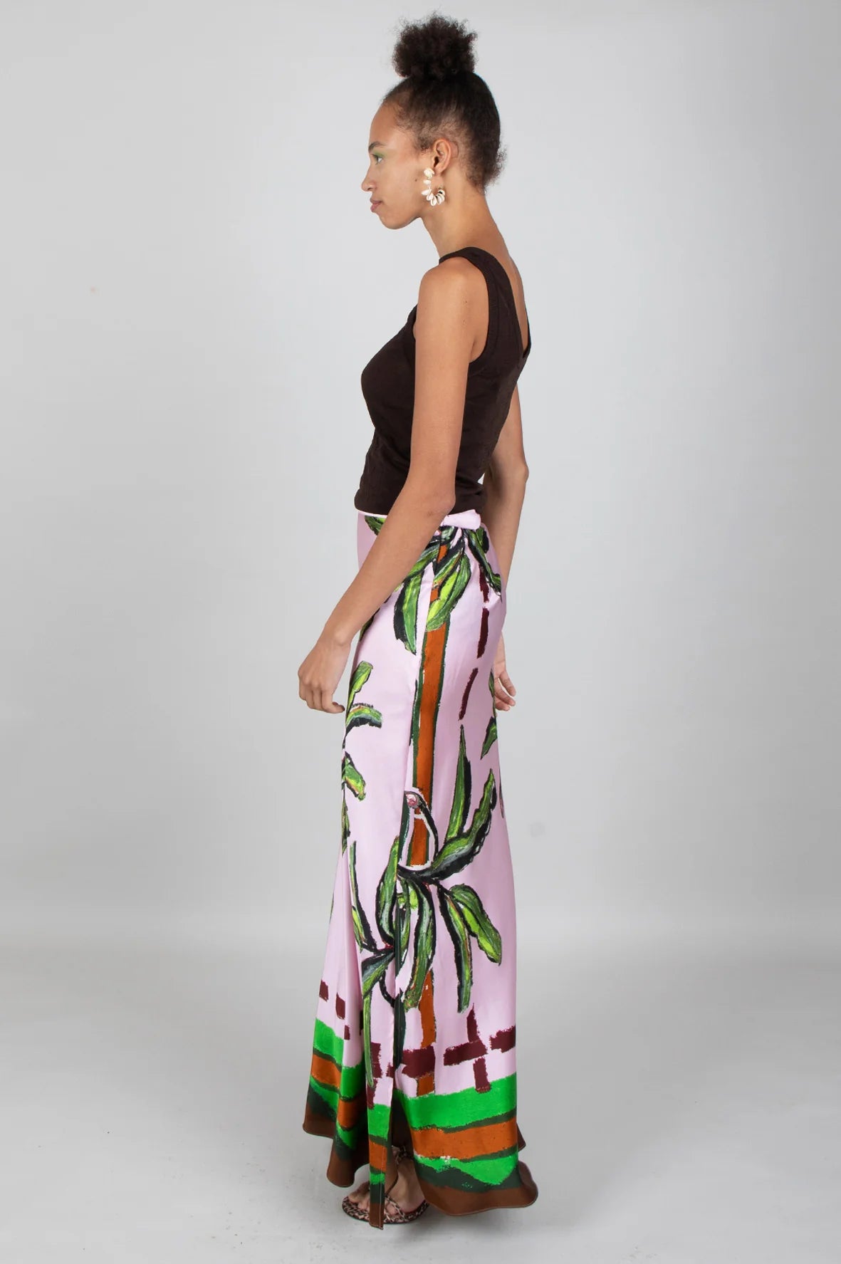Silk slip skirt with hand painted palm tree design