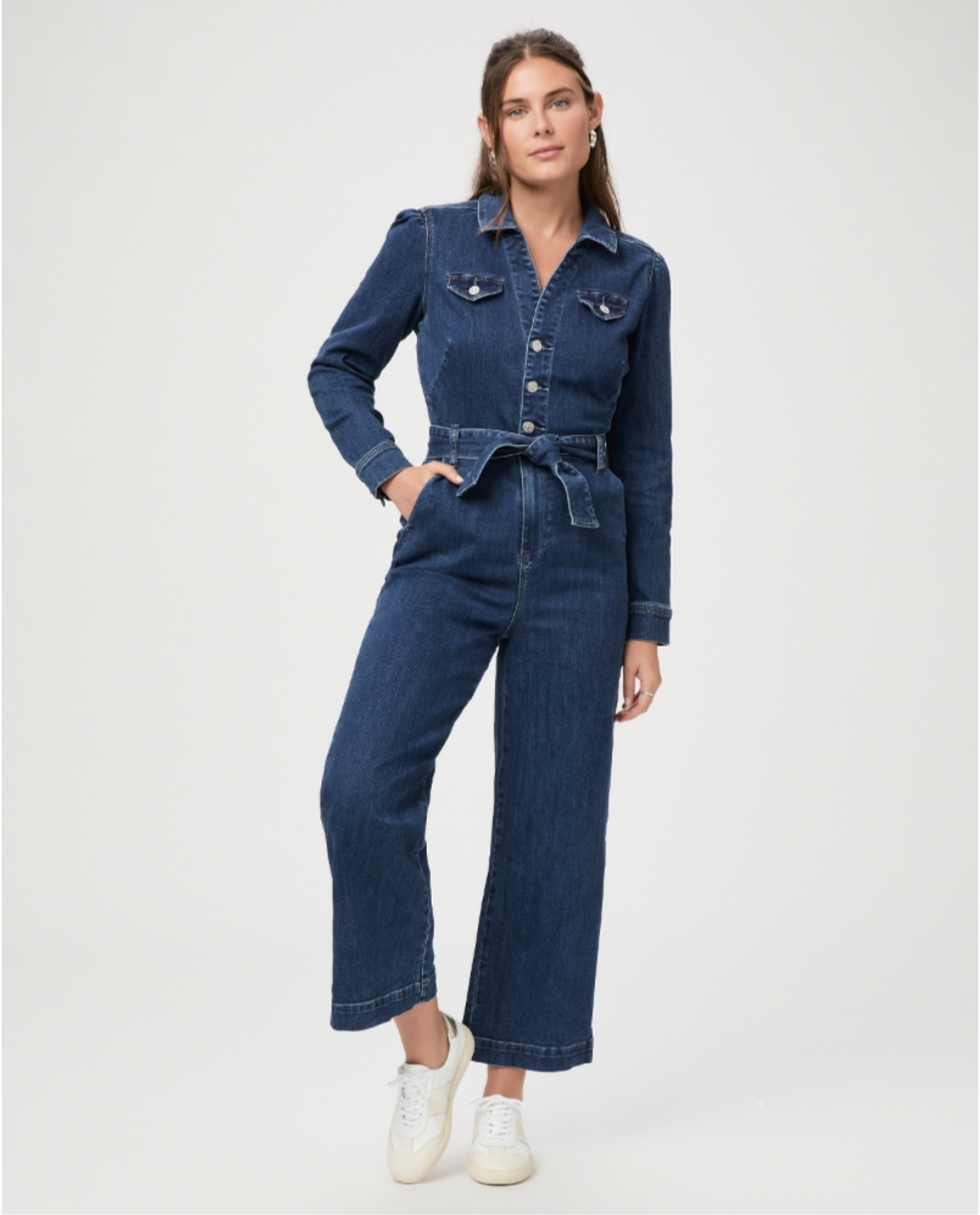 Long sleeve blue clearance jean jumpsuit