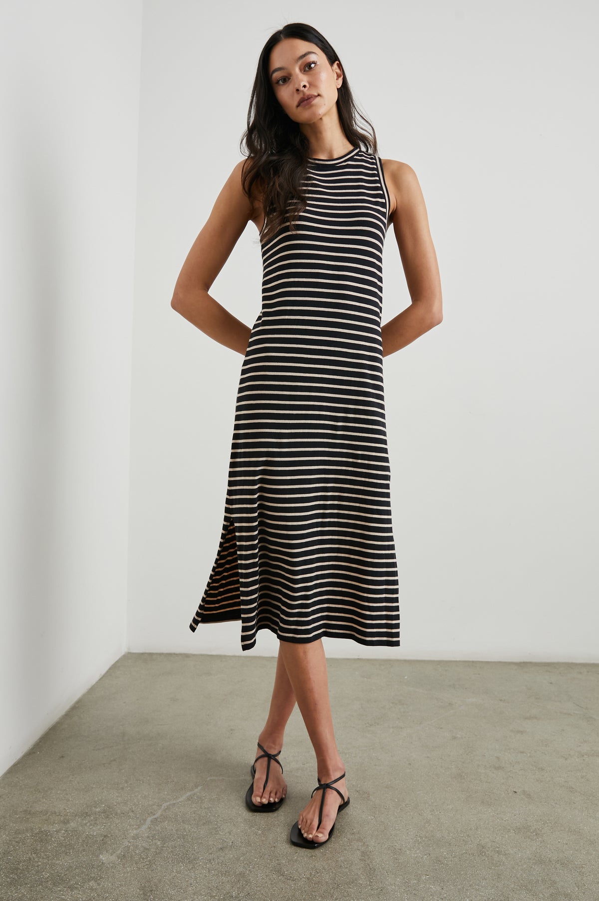 Tank dress with black and ivory stripe