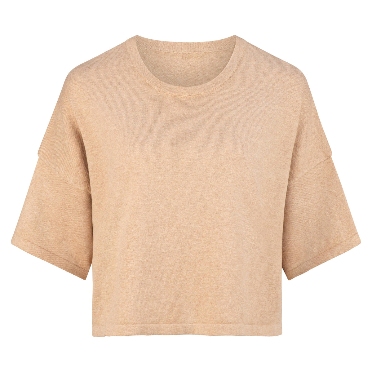 Short sleeve cotton and cashmere blend boxy jumper with crew neckline