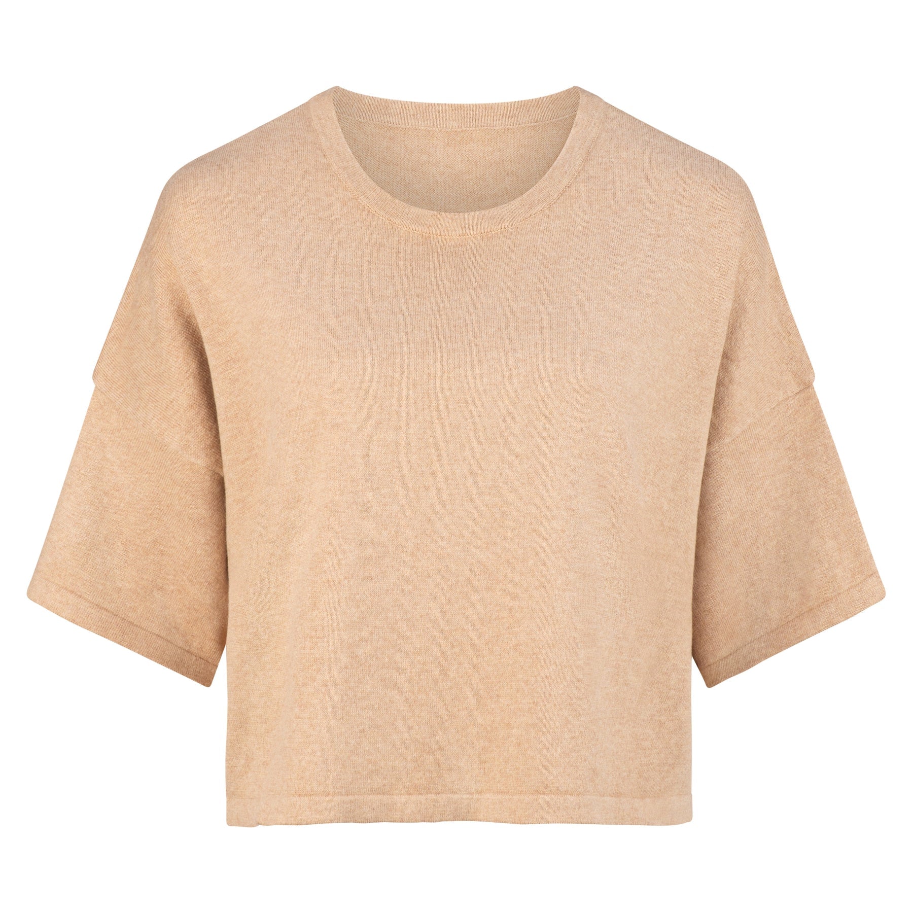 Short sleeve cotton and cashmere blend boxy jumper with crew neckline