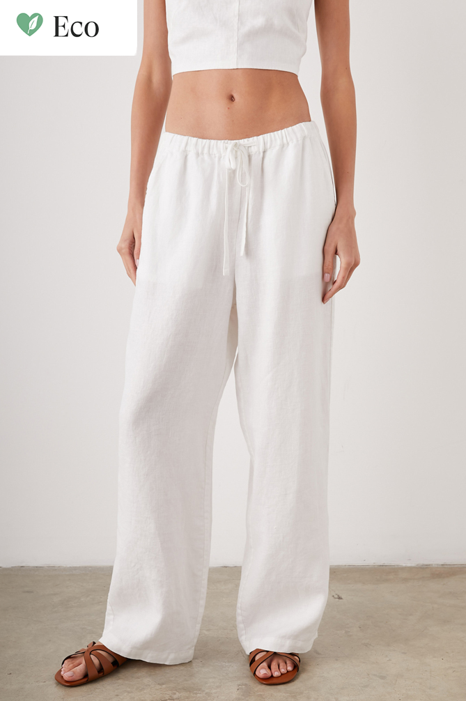 Emmie Linen Trousers White, White Linen Trousers Elasticated Waist