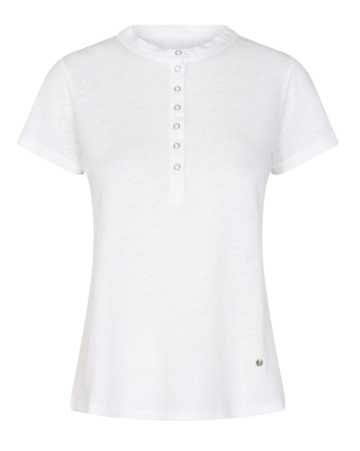 White short sleeves tshirt with half placket and metallic stud press stud fastenings