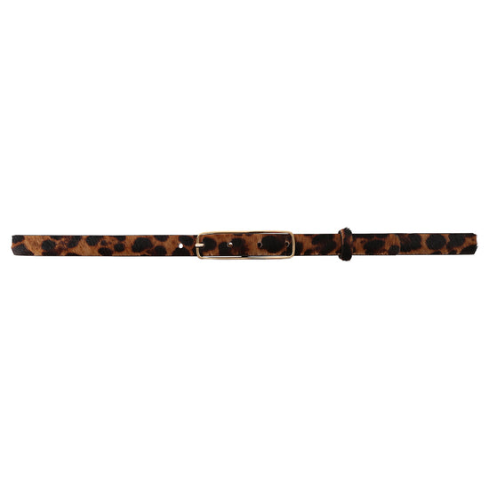 leopard print furry narrow belt with gold buckle