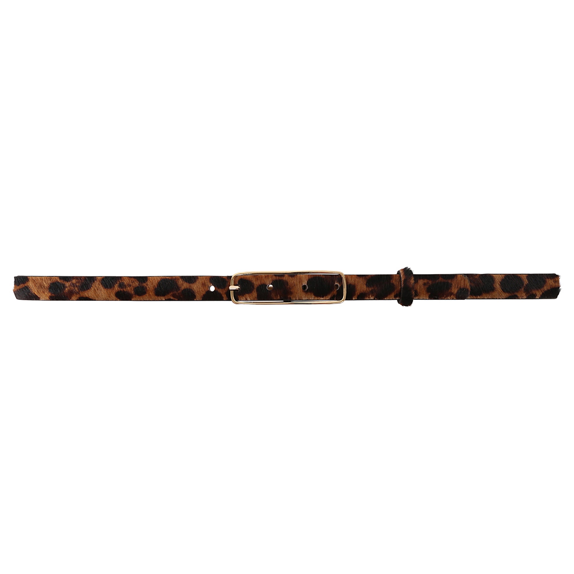 leopard print furry narrow belt with gold buckle