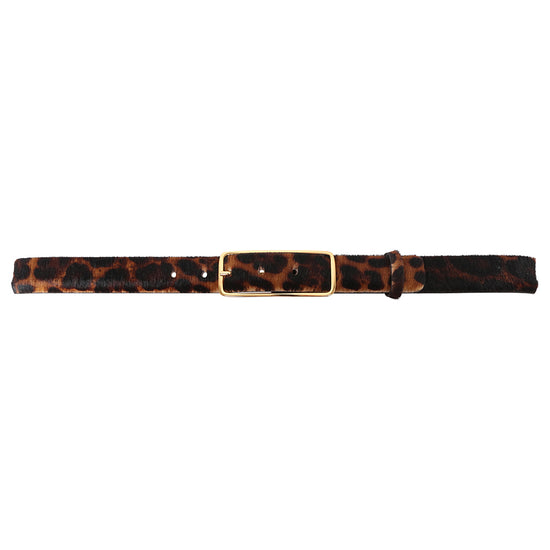 furry leopard print belt with gold buckle