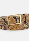tan python leather belt with silver rectangular buckle from abro