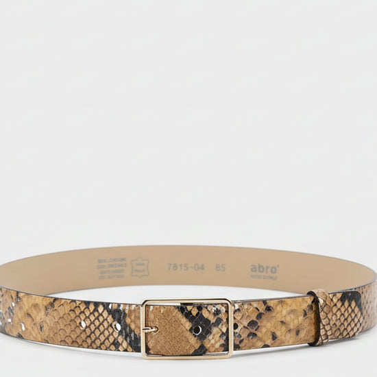 tan python leather belt with silver rectangular buckle from abro
