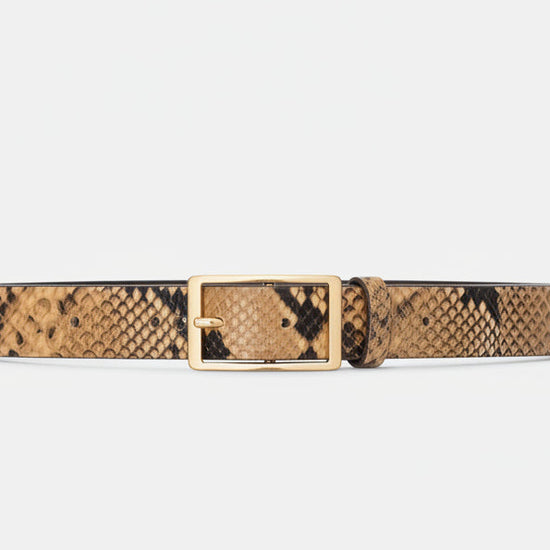 tan python leather belt with silver rectangular buckle from abro