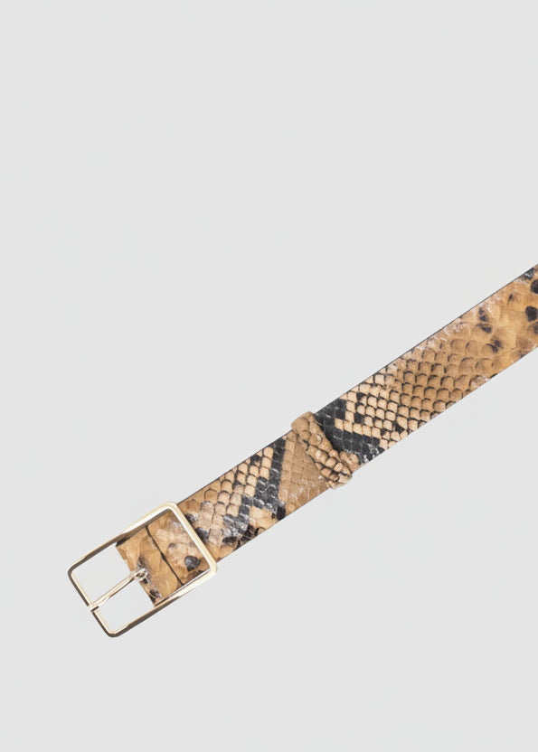 tan python leather belt with silver rectangular buckle from abro