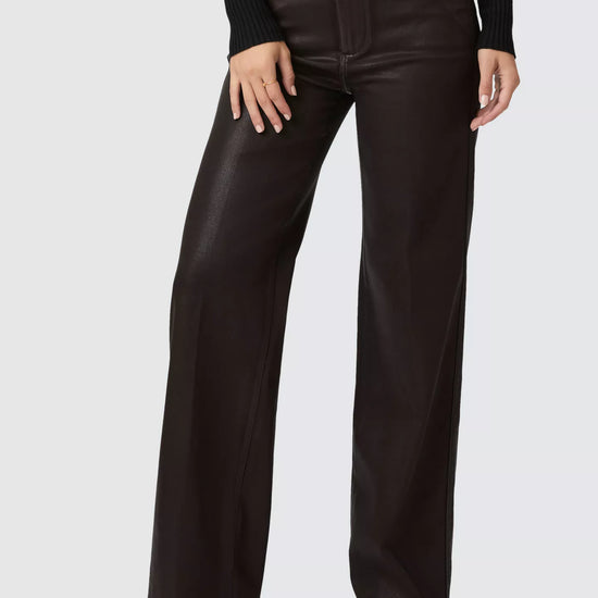 chocolate brown luxe coating wide leg high rise jeans from paige