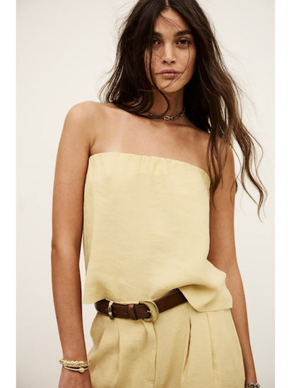 Strapless pale yellow bandeau top from ba&sh