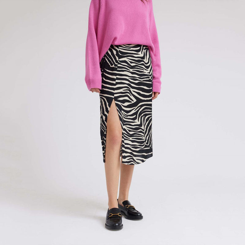 Midi length zebra print skirt with side split