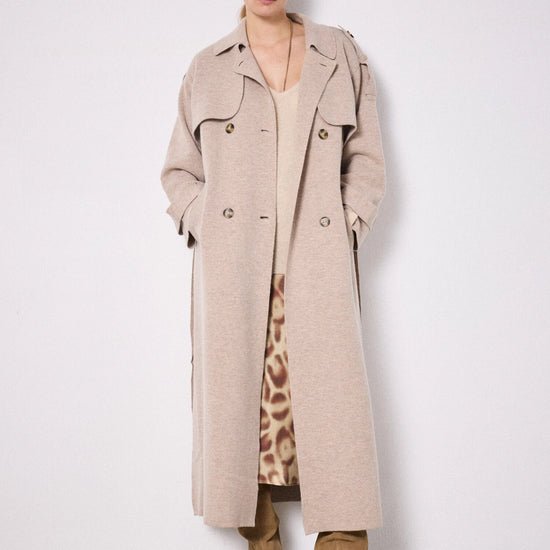 Beige knitted trench coat