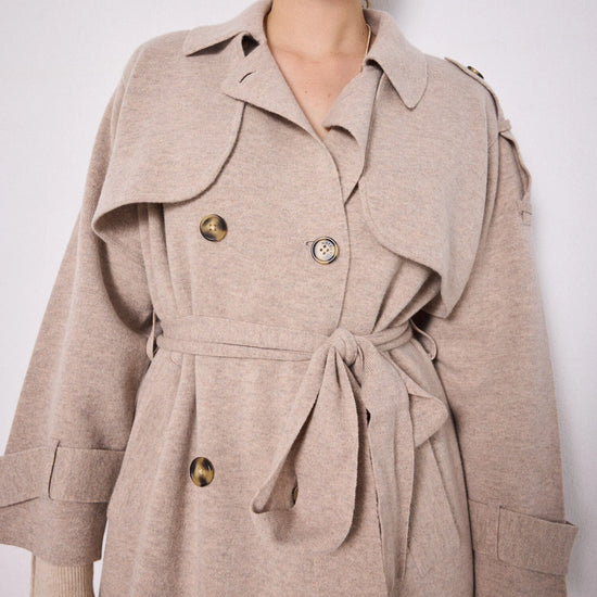 Beige knitted trench coat 