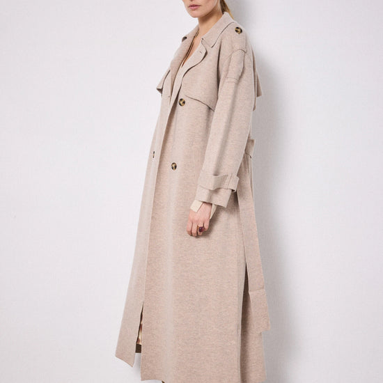 Beige knitted trench coat