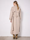 Rear view of beige knitted trench coat