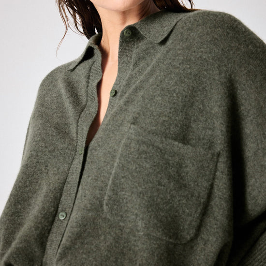 Button through cashmere knit with a collar and chest pocket