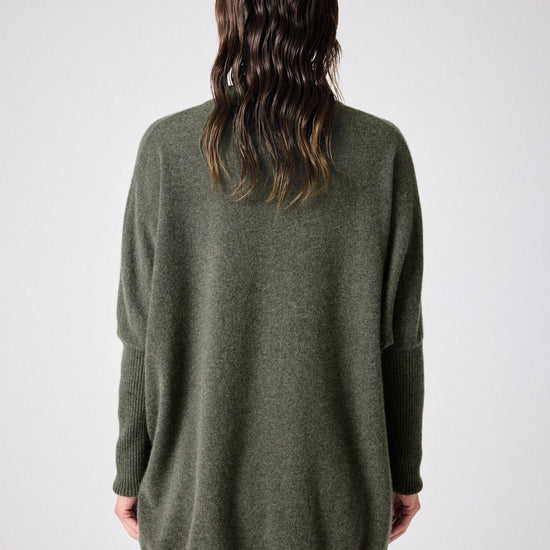 Button through cashmere knit with a collar and chest pocket rear view