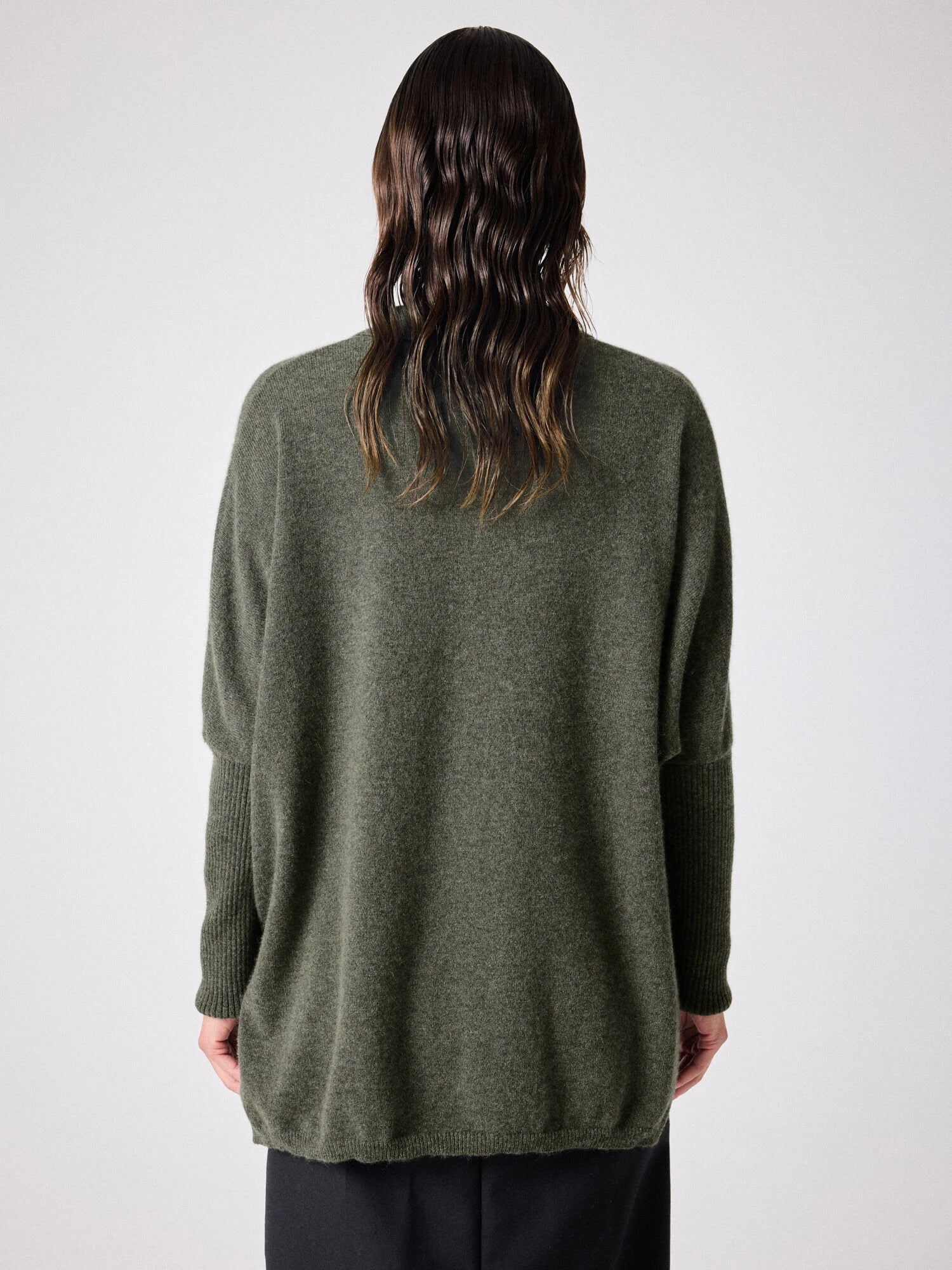 Button through cashmere knit with a collar and chest pocket rear view