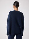 navy cashmere knit with round ribbed neck and split cuffs  rear view 