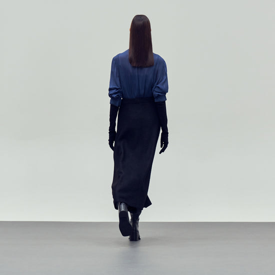 NAVY Blue shirt with concealed placket  rear view 