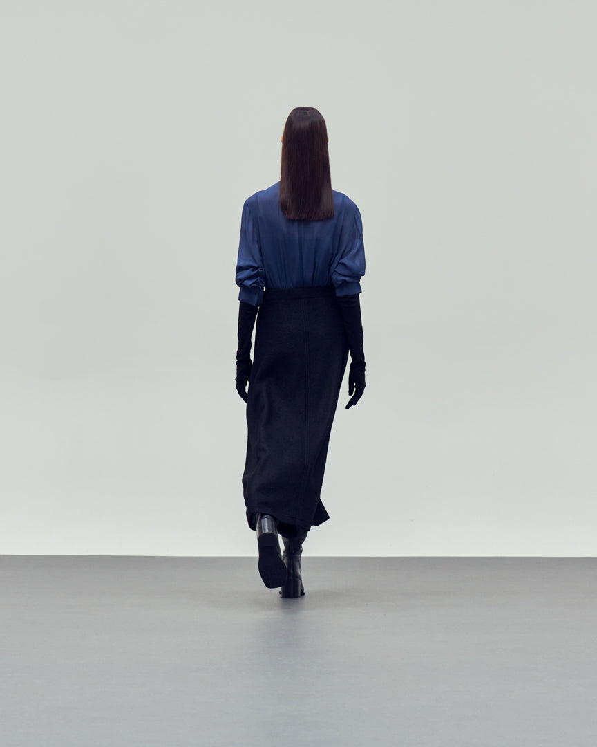 NAVY Blue shirt with concealed placket  rear view 