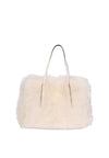 Cream shearling bag with short and long straps in cream