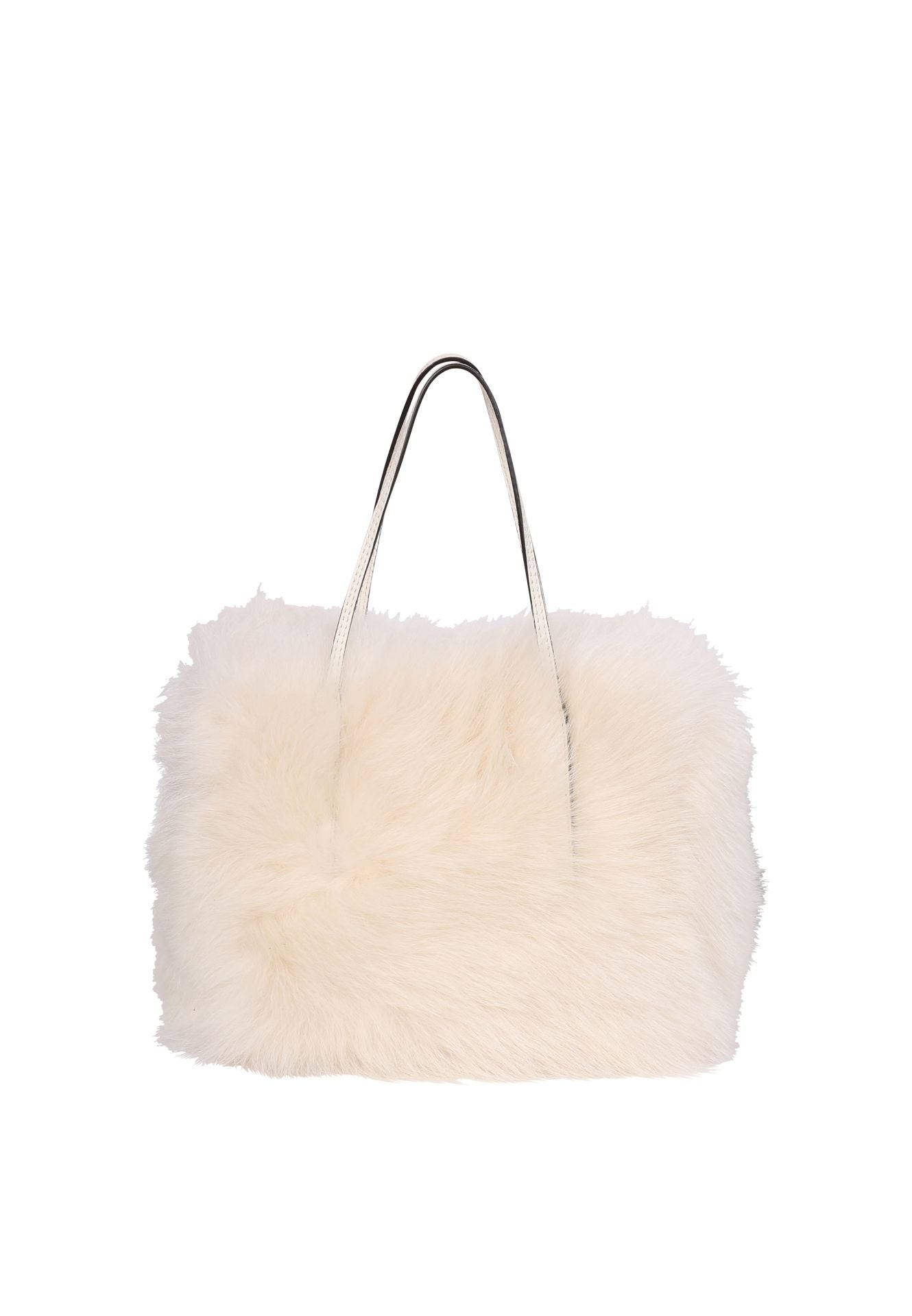 Cream shearling bag with cream leather straps