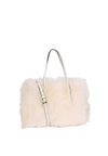 Shearling bag in cream with cross body strap attatched