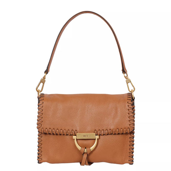 Tan leather shoulder bag with shoulder strap with stitch detailing from Abro