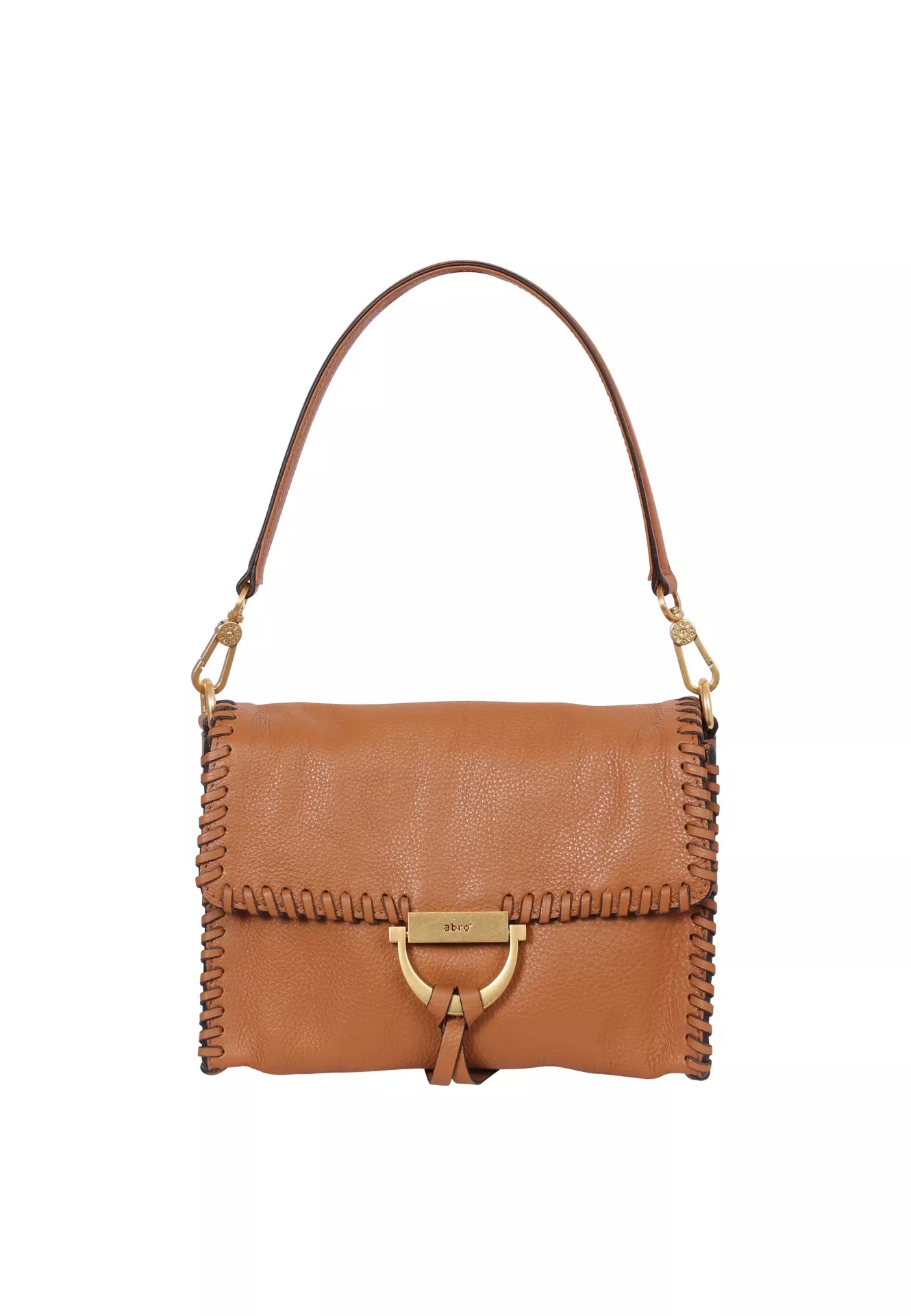 Tan leather shoulder bag with shoulder strap with stitch detailing from Abro
