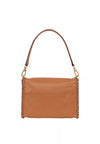 Rear view of tan leather bag