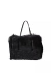 black rectangular small shearling bag with a small top handle and removable cross body strap from abro 