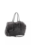 charcoal grey small shearling bag with small top handle and removable crossbody strap from abro