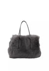 charcoal grey small shearling bag with small top handle and removable crossbody strap from abro
