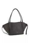 A black pebbled leather tote bag with dual top handles, a small gold 'MCI' logo on the front, and a matching leather tassel detail on the side, shown against a plain white background.