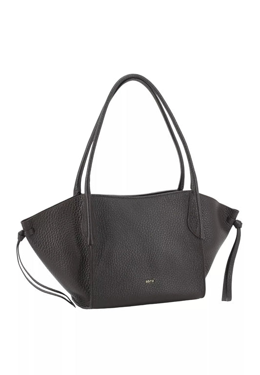 A black pebbled leather tote bag with dual top handles, a small gold 'MCI' logo on the front, and a matching leather tassel detail on the side, shown against a plain white background.