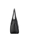 A black leather shoulder bag shown from a side profile view against a plain white background.