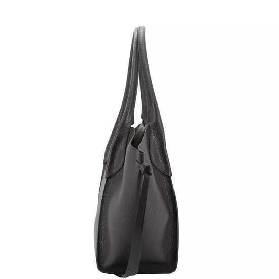 A brown leather shoulder bag shown from a side profile view against a plain white background.