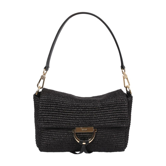 raffia and leather handbag with gold toned hardwear from Abro
