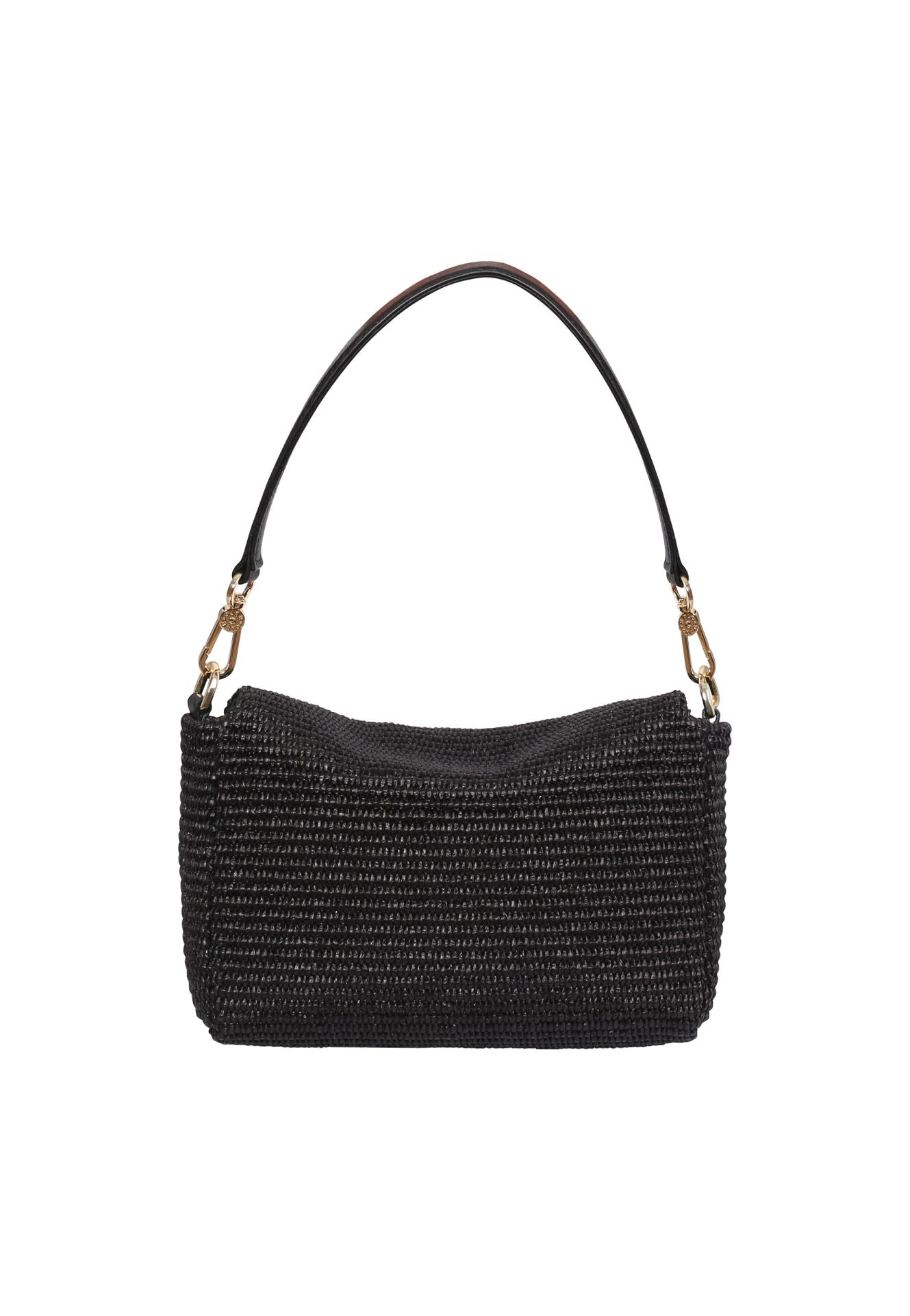 rear view raffia and leather handbag with gold toned hardwear from Abro