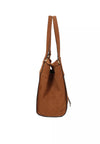 tan suede shopper bag with strap to close the bag side