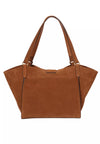 tan suede shopper bag with strap to close the bag rear