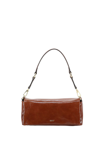 rectangular caramel patent leather bag from abro