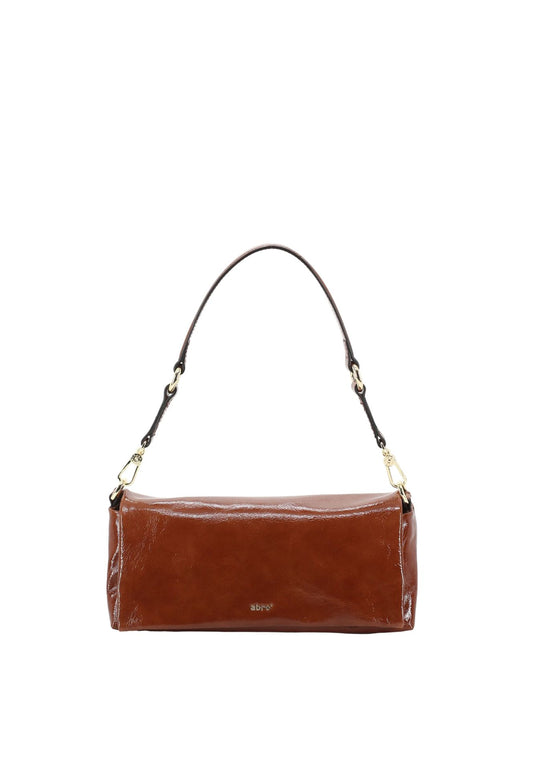 rectangular caramel patent leather bag from abro